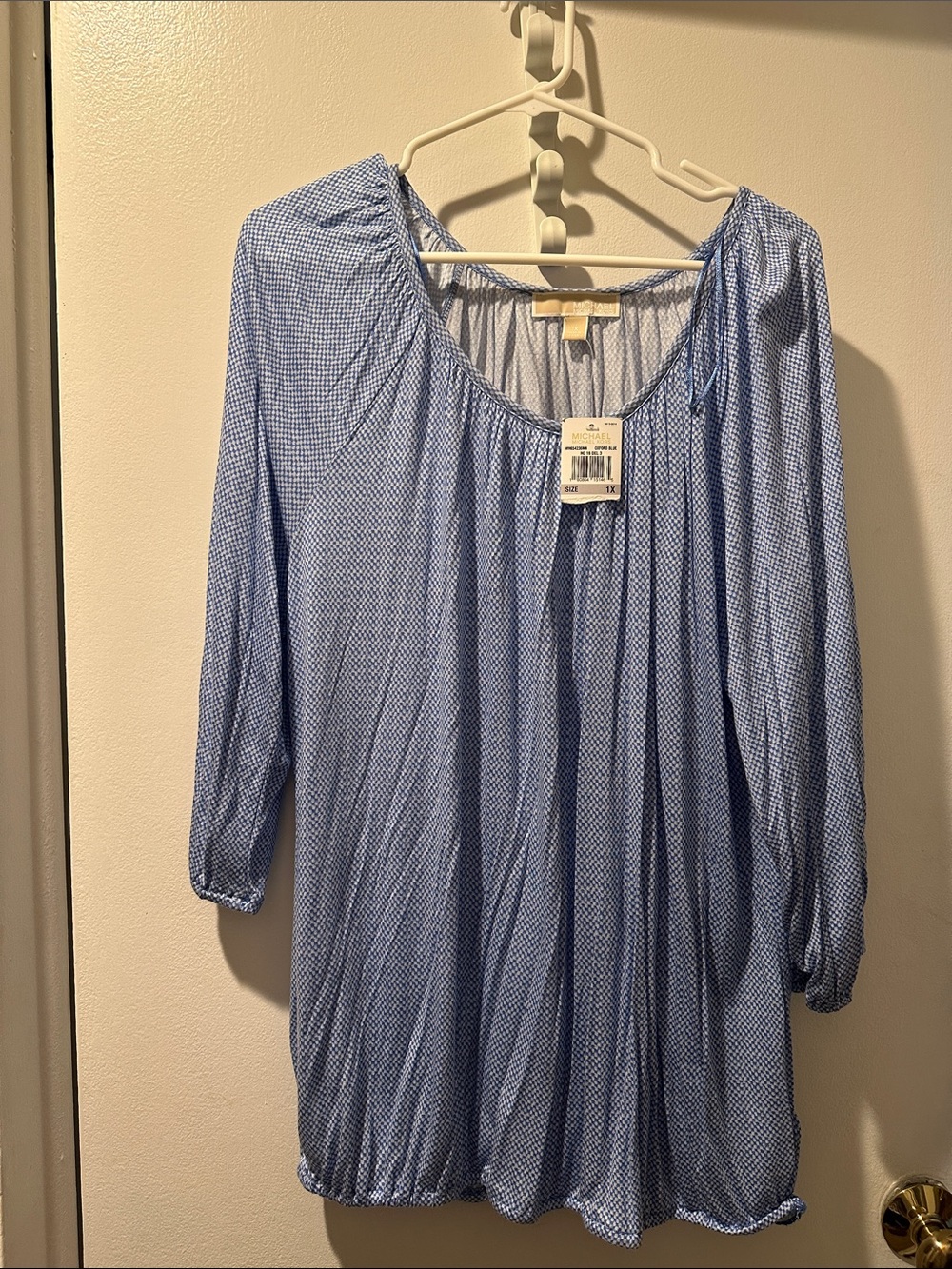 Michael Kors Soft Sky Blue Long-Sleeve Peasant Tunic XL